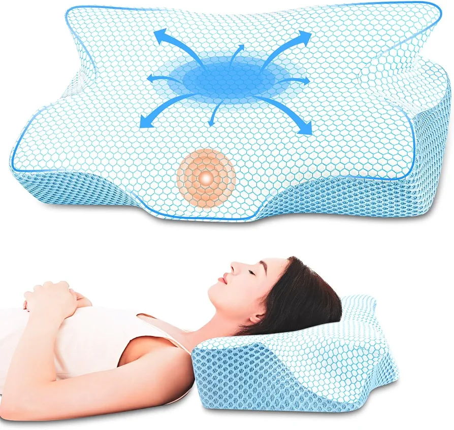 Anvo Cervical Pillow for Neck Pain Relief - Neck Pillows for Pain Relief Sleeping - Memory Foam Pillow for Neck and Shoulder Pain - Ergonomic Pillow for Side Back Stomach Sleeper-White Soft Queen