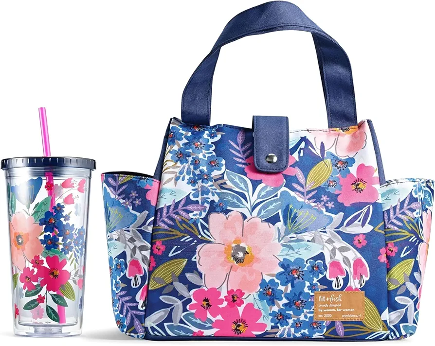Fit & Fresh Lunch Bag For Women, Insulated Womens Lunch Bag For Work, Leakproof & Stain-Resistant Large Lunch Box For Women With Matching Tumbler, Snap Closure Westport Bag Floral