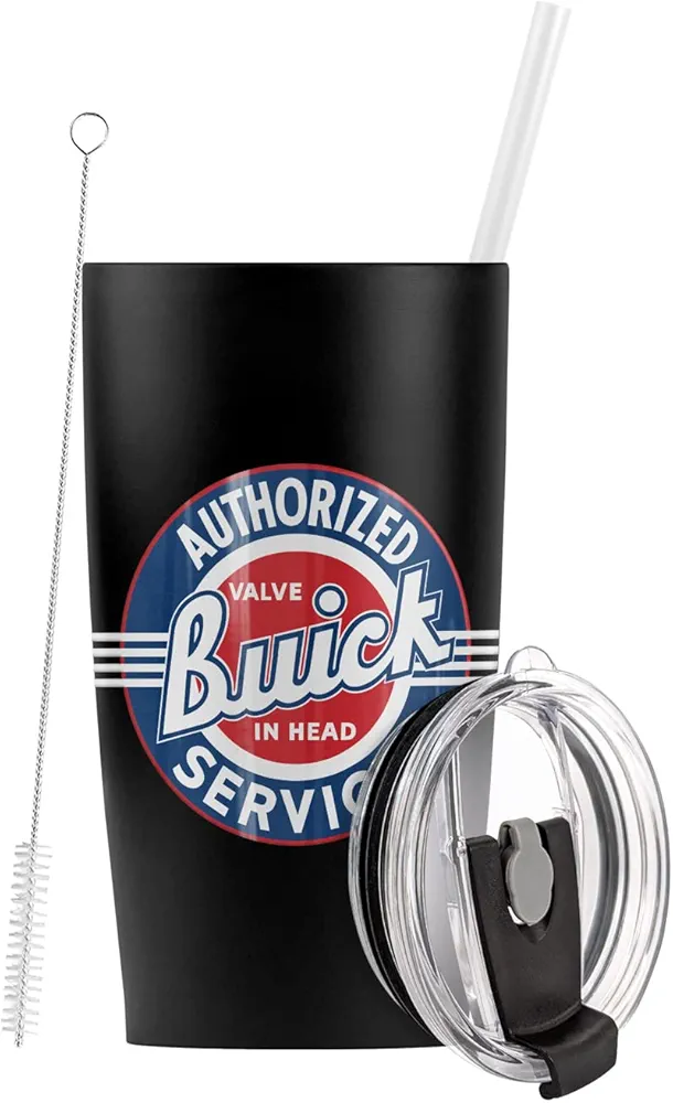 Buick OFFICIAL 1920S Vintage Service Logo Stainless Steel Tumbler with Straw and Flip Lid 20 oz Travel Mug/Cup, Vacuum Insulated & Double Wall with Leakproof Dual Lid
