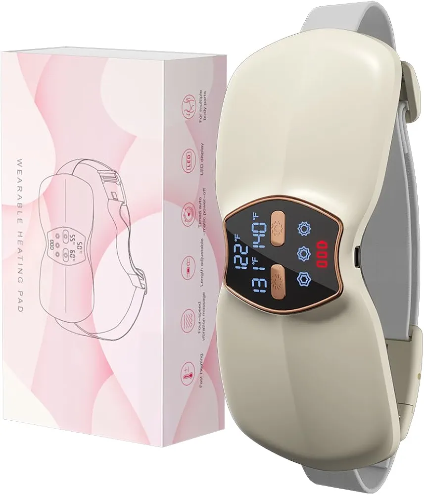 Heating Pad for Period Cramps, Cordless Portable Heating Pad, 3 Temperature Adjustment and 3 vibratory Modes, Menstrual Heating Pad for Women and Girl (Beige)