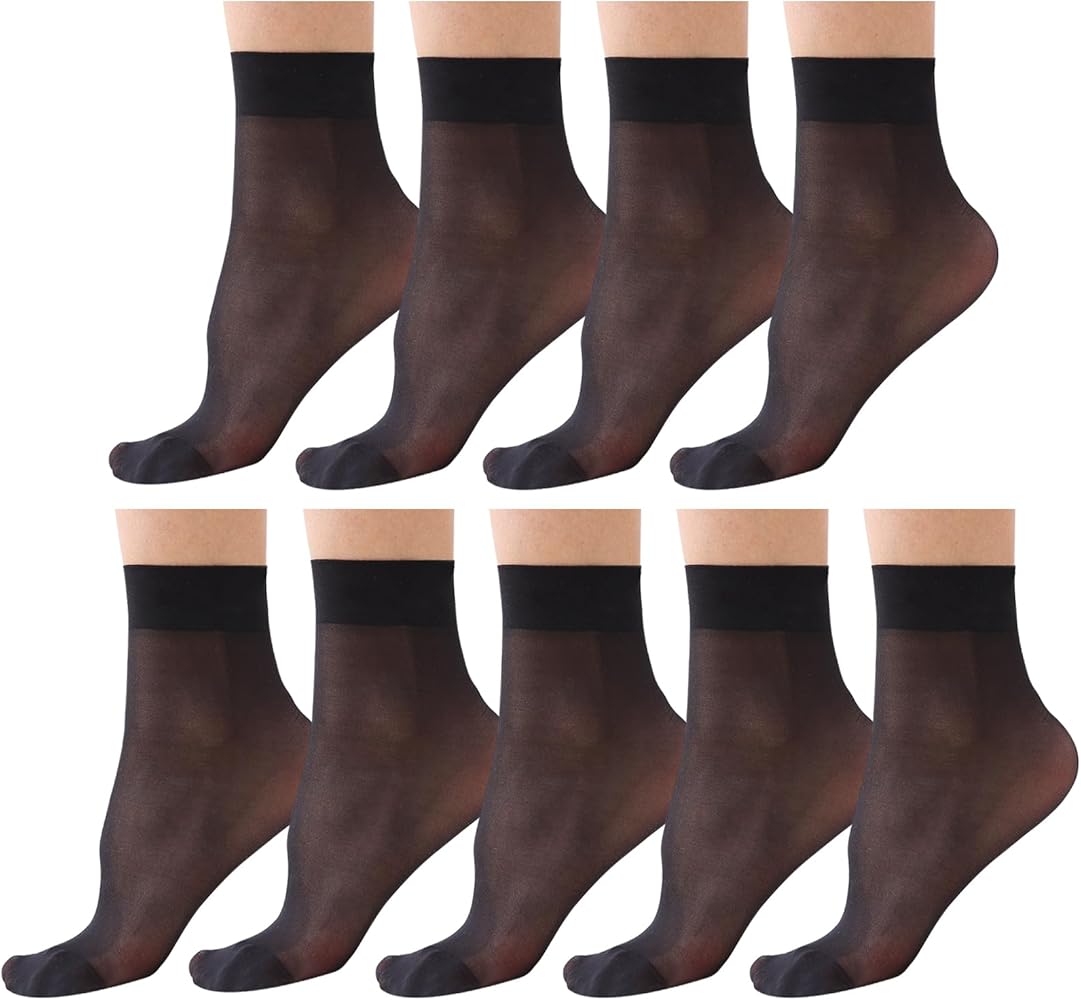 9 Pairs Ankle Sheer Socks for Women 20 Denier Nylon Socks Ladies Black Nude One Size