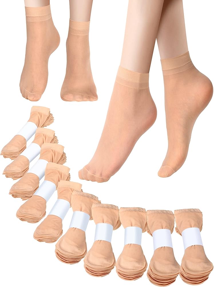 Geyoga 100 Pairs Women's Ankle Sheer Socks Nylon Ankle Socks Bulk Clear Ankle Hosiery Sock Short Dress Stocking for Lady (Skin Tone)