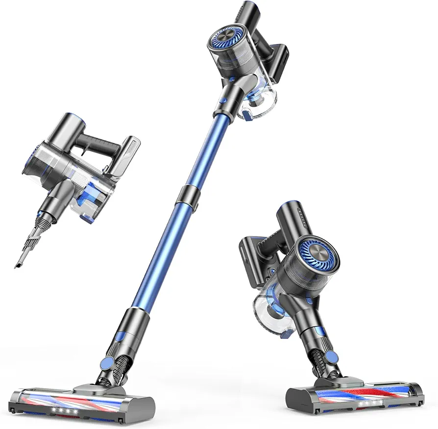 Vacuum Cleaner for Home, Cordless Vacuum Cleaner with High-Speed Brushless Motor, 2600mAh Detachable Lithium Batteries, Up to 40 Mins Runtime 5 Stages High-Efficiency Filtration (Light Blue)