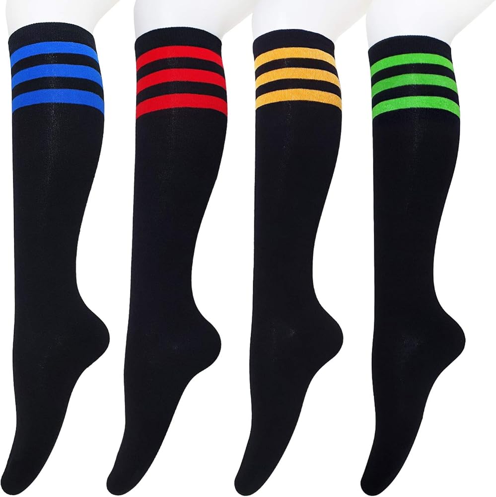 Tom & Mary Women’s Knee High Socks, Combed Cotton, Non-Slip, Stretch, Stripe, Soft, Non See Through (Size 5-9)