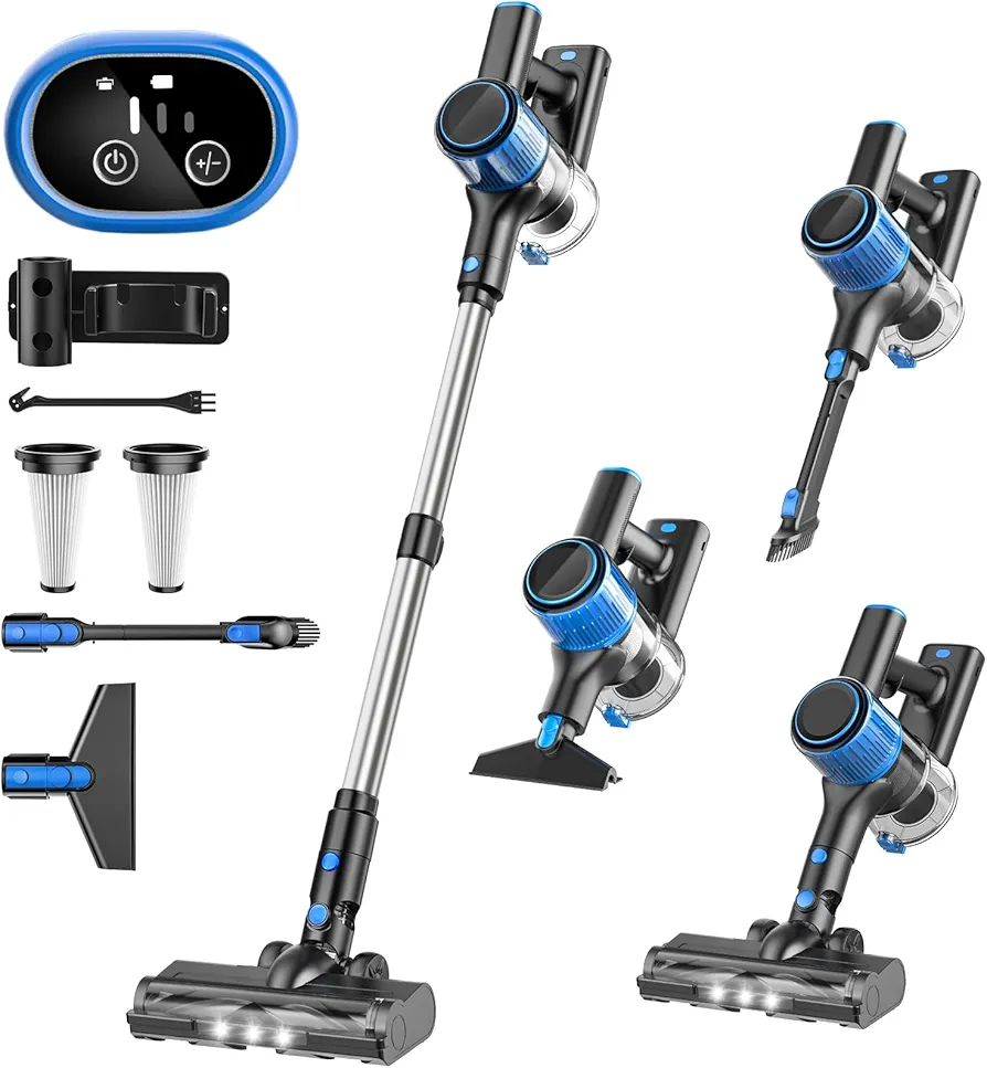 Cordless Vacuum Cleaner, 30Kpa 8-in-1 Stick Vacuum with LED Display & 3 Cleaning Modes, 40-Minute Runtime & Detachable Battery, Lightweight Vacuum Cleaner for Home Hardwood Floors Carpets and Pet Hair
