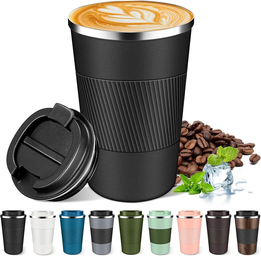 Insulated Coffee Mug 12oz & 17oz, Leakproof Coffee Cup with Lid, Thermal Coffee Tumbler Stainless Steel Reusable Coffee Mug Keep Cold and Hot Gift for Men Women