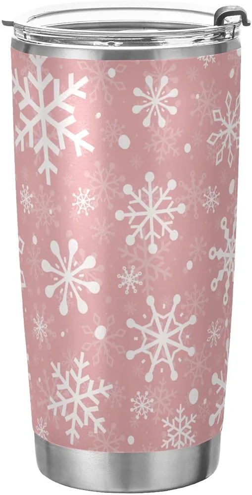 VKPSCHJ Christmas Pink Snowflakes Stainless Steel Tumbler with Straw and Flip Lid, Hello Winter Insulated Double Wall Travel Mugs Hot Cold Water Bottles Reusable Coffee Ice Cups 20oz