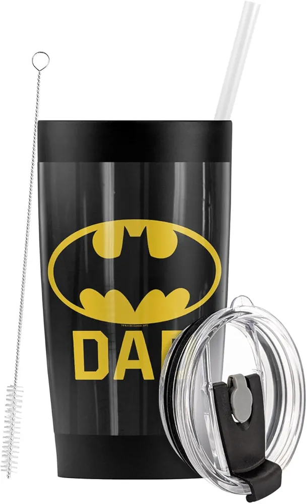 LOGOVISION Batman Bat Dad Stainless Steel Tumbler with Straw and Flip Lid 20 oz Travel Mug/Cup, Vacuum Insulated & Double Wall with Leakproof Dual Lid | Great for Iced Coffee and Hot Beverages