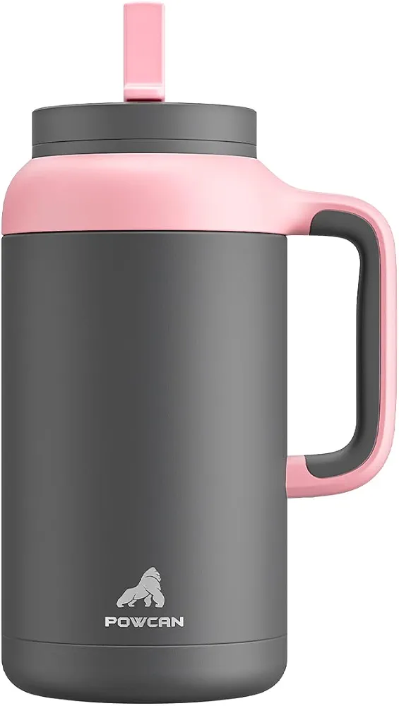 64 oz Mug Tumbler with Handle, 2-in-1 Straw Lid, Keeps Cold for 36 Hours, Dishwasher Safe, Leakproof, Non-slip Base, Stainless Steel Insulated Water Bottle for Home, Office and Gym (Rebellion)