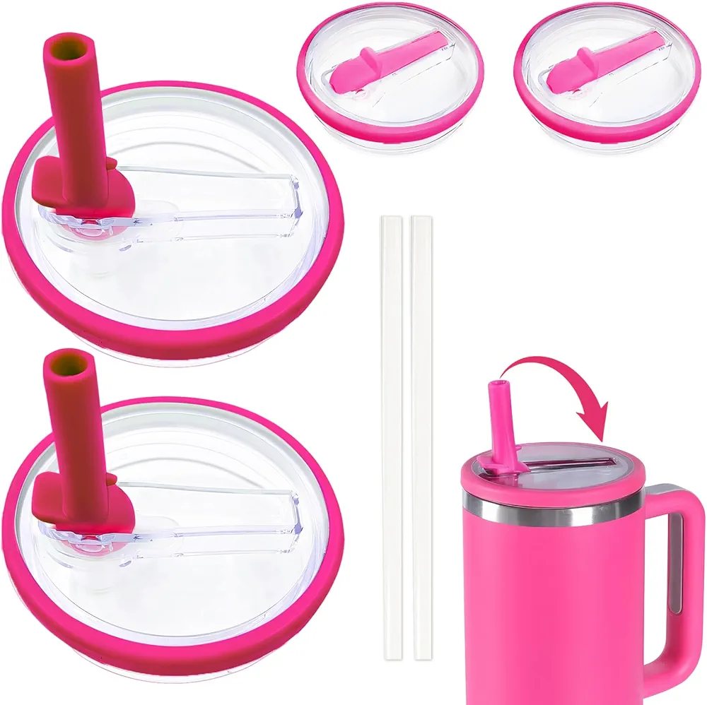 2 Pack 40oz Cup Quencher Lid Replacement Tumbler Accessories,Spill Proof for Flip Top Cup Lid Replacement Reusable Tumbler Cover,Leak Proof Splash Resistant Tumbler Lids(rose red*2)