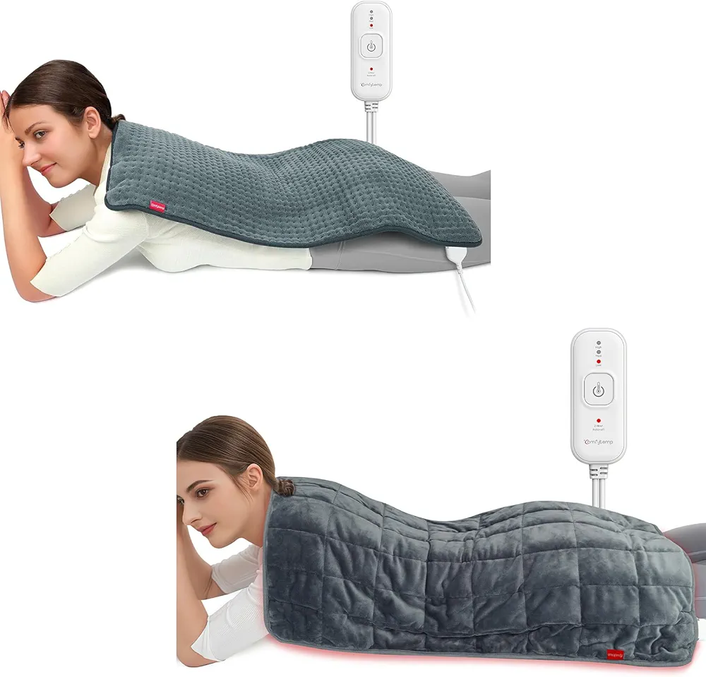 Comfytemp 17''x 33'' King Size Electric Heating Pad for Back & Cramps (Gray) and Comfytemp 17"×33" Far Infrared Heating Pad for Back & Cramps, FSA HSA Eligible, Gifts for Women Men, 2H Auto-Off