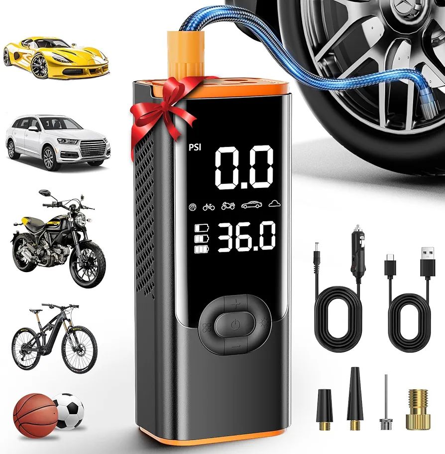 Tire Inflator Portable Air Compressor, 180PSI Air Pump for Car Tires with 25000mAh Battery, One Click Smart Air Pump Tire Inflator for Car, Motorcycle, Bicycle and More with Tire Pressure Gauge