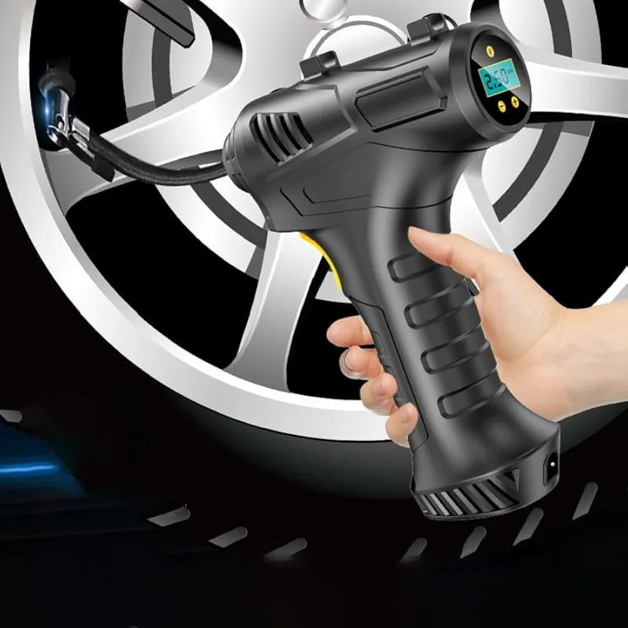Cordless Tire Inflator, Portable Air Compressor with Auto-Shutoff, Accurate Pressure LCD Display, for Car, Motorcycle, Bike, Ball - Compact, Rechargeable, and Easy-to-Use Design