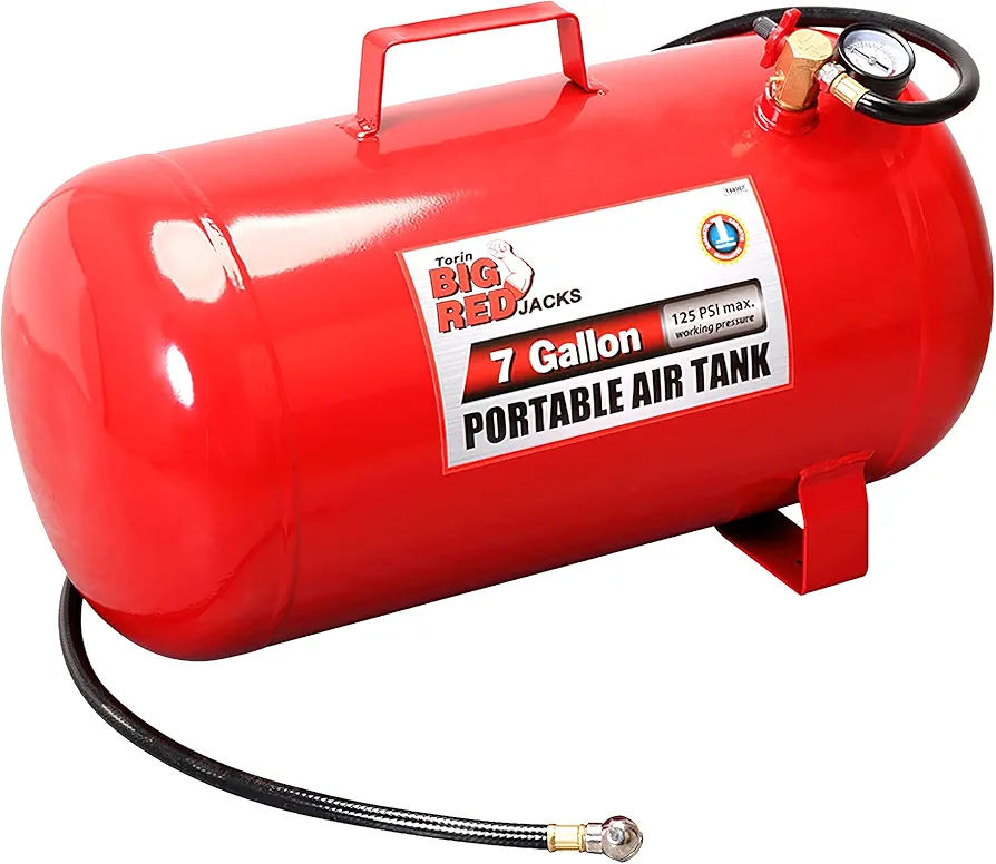 BIG RED T88007 Torin Portable Horizontal Air Tank with 36" Hose, 7 Gallon Capacity, Red