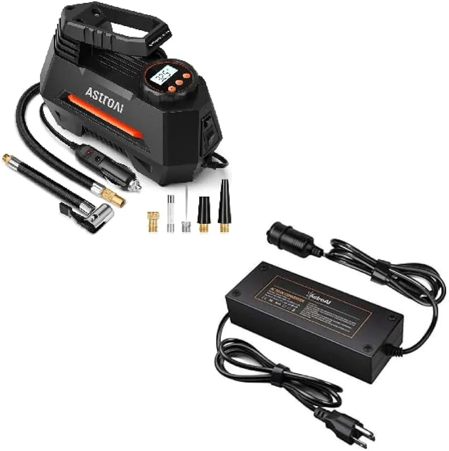 AstroAI Tire Inflator Portable Air Compressor and AstroAI AC to DC Converter 10A