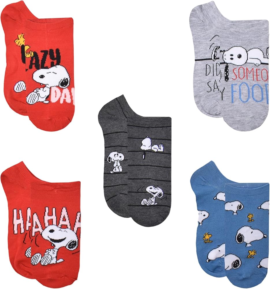 Peanuts 9PK LAZY DAYS NO SHOW SOCK,Red,9/11