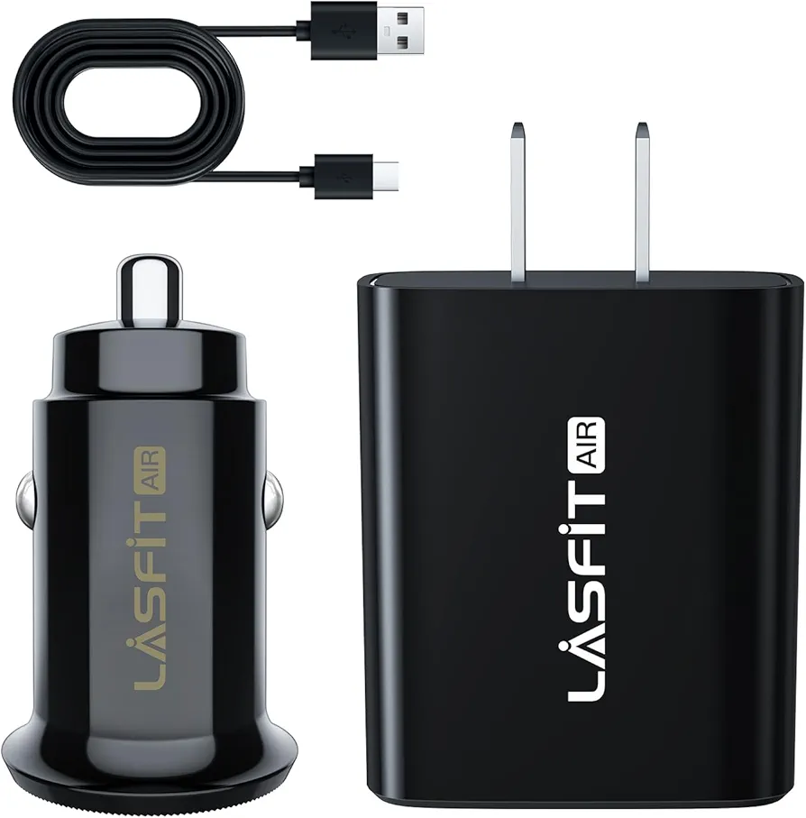 LASFIT AIR Power Kit, 18W Car Charger and 18W Home Charger Adapter with 18W USB-A to USB-C Charging Cable for LASFIT AIR CR1, BM1, TK1 Tire Inflator Portable Air Compressor