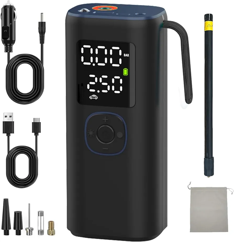 Car Air Pump Electric Tire Inflator : Portable Air Pump Smart Car Tire Inflator DC 12v Cordless 150 psi Air Compressor Auto Air Pump for Car Tires With 20000MA built-in Battery