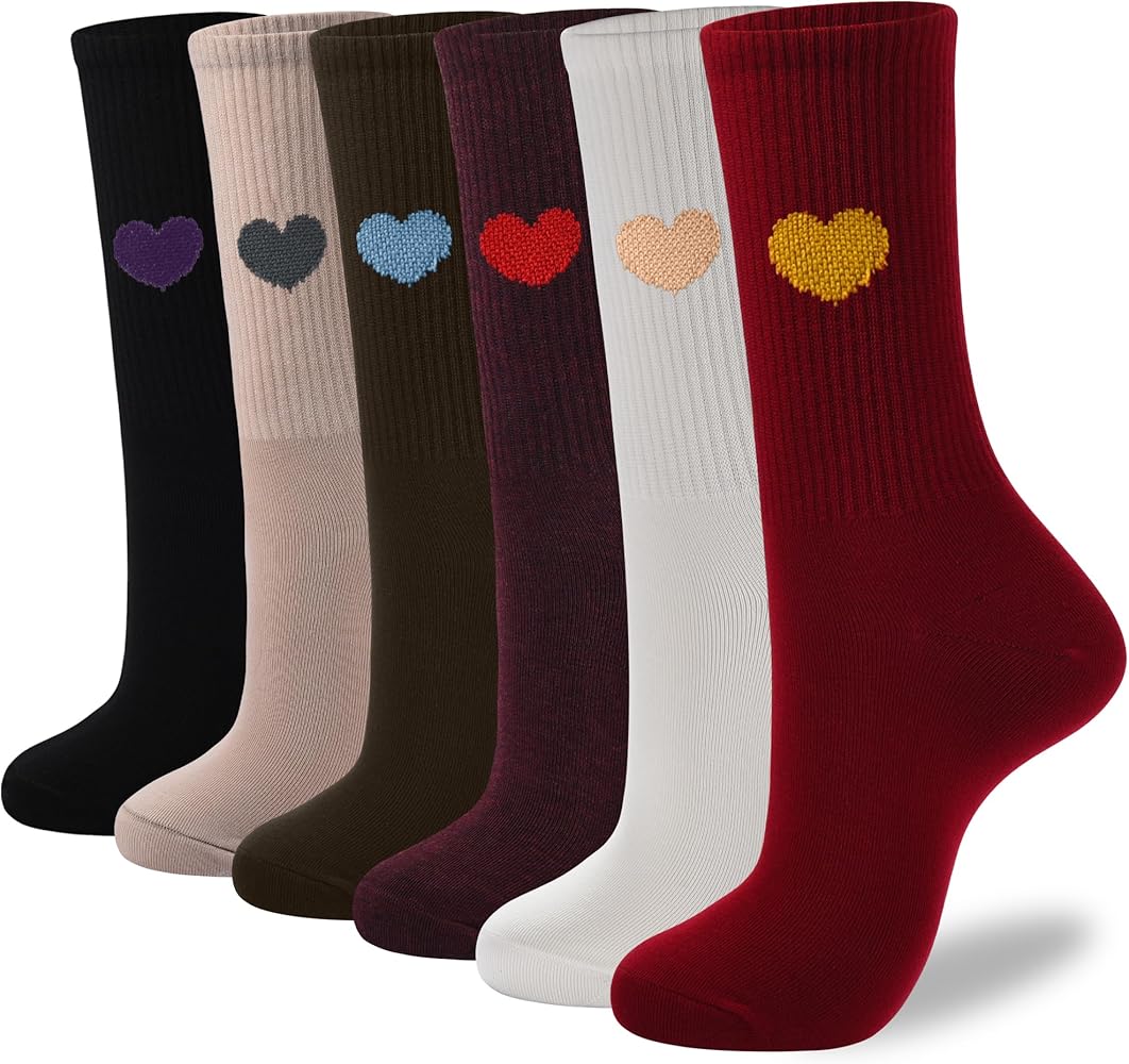 Women's Cotton Crew Socks,6Pairs Thin Above Ankle Above High Bootie Dress Socks Gifts for Women