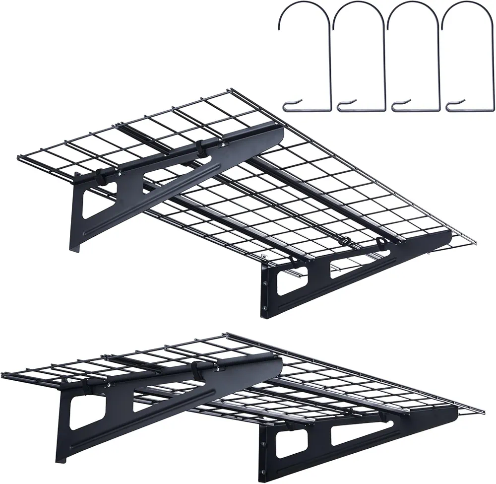 VEVOR Garage Shelving Wall Mounted, 2 x 4 ft Heavy Duty Garage Wall Shelves, 500 lbs Load Capacity Garage Storage Rack Floating Shelves, 2 Pack, Suitable for Shop, Shed, Garage Storage