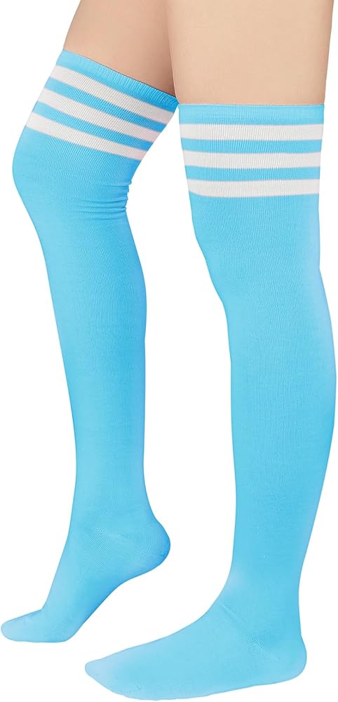 Century Star Thin Thigh High Socks Women's Casual Athlete Striped Over Knee SocksTights Stockings