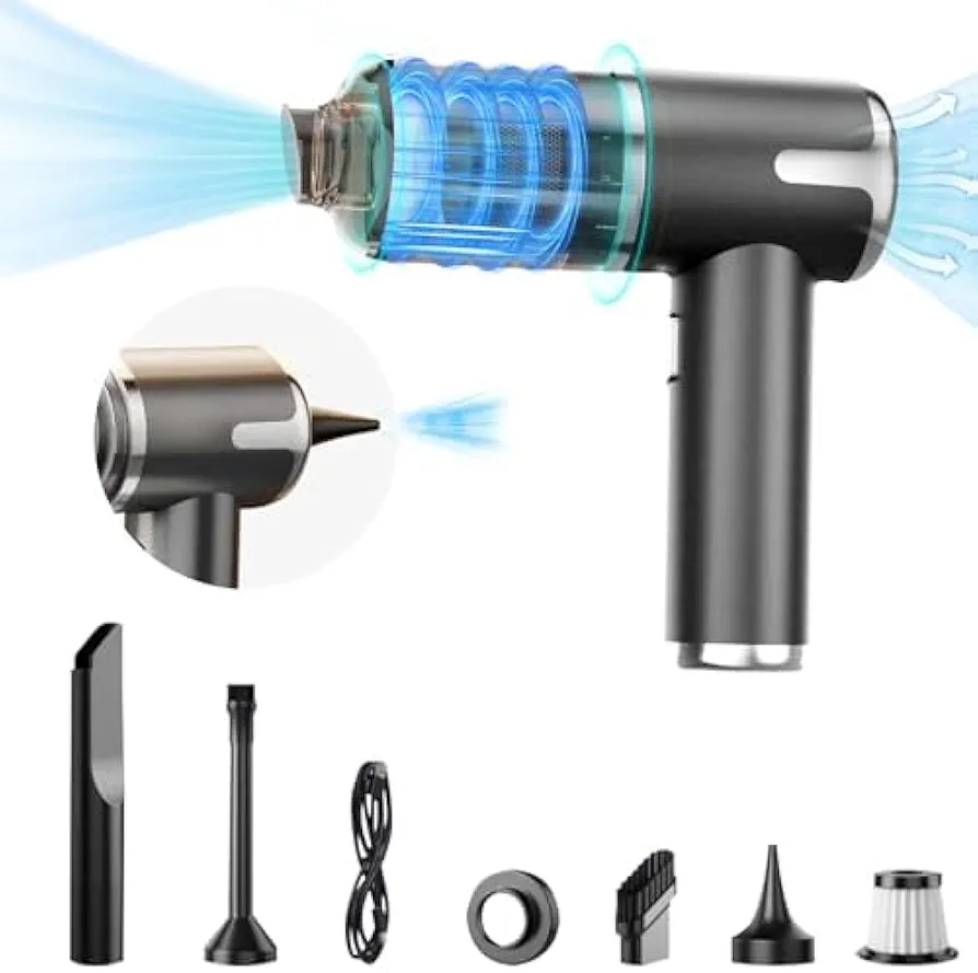 Handheld Car Vacuum Portable Cordless Mini Hand Vacuum Cleaner Rechargeable 12000PA Compressed Air Duster & Air Blower & Pump 3 in 1 with Multi-Nozzles for Car Office Desktop Home Cleaning(Grey)