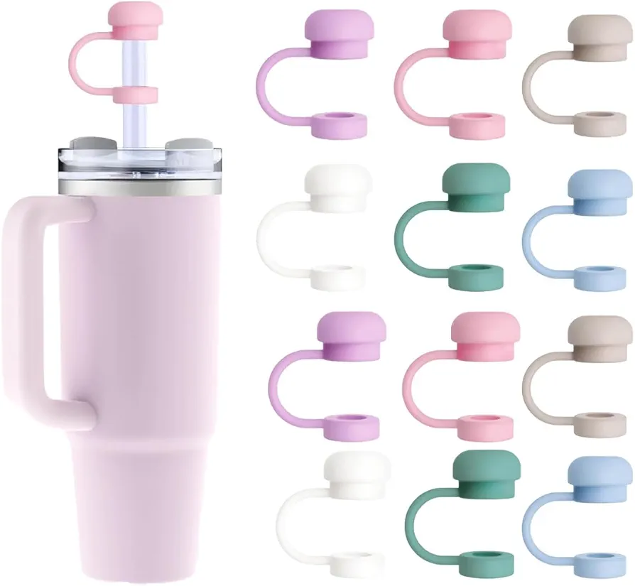 12Pack Straw Topper Cap for Stanley Cup 40oz /30oz, 0.4in /10mm Soft Silicone Straw Covers for Stanley Cup Accessories, Dust-proof and Leak-proof Reusable Drinking Straw Tips Lids