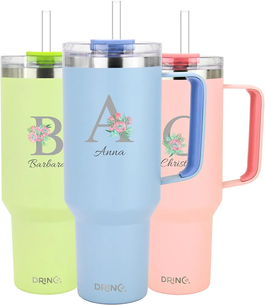 Drinco 40oz 30 oz Tumbler with Handle, Personalized, Straw Lid, Insulated Stainless Steel Travel Mug Water Bottle Ice Coffee Cup For Cold and Hot (30 oz)