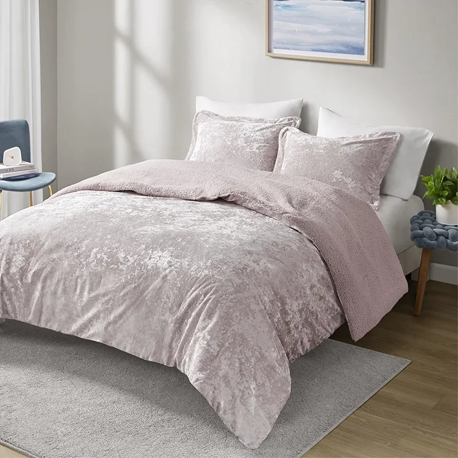 Ergode Luxurious Velvet Comforter Set - Soft & Cozy Sherpa Reverse - Crushed Velvet Fabric - Hypoallergenic & Dustproof - Oeko-TEX Certified - Machine Washable - Complete Bedding Ensemble