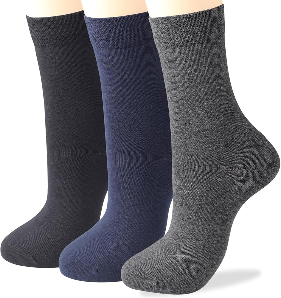 COTTON DAY Women's Soft Combed Cotton Trouser Dress Socks Black Gray Navy Blue Stars Striped 3 Pack