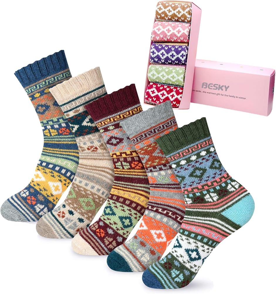 besky Warm Socks for Women Cozy Fuzzy Winter Socks Cotton Soft Crew Socks Christmas Gifts for Women