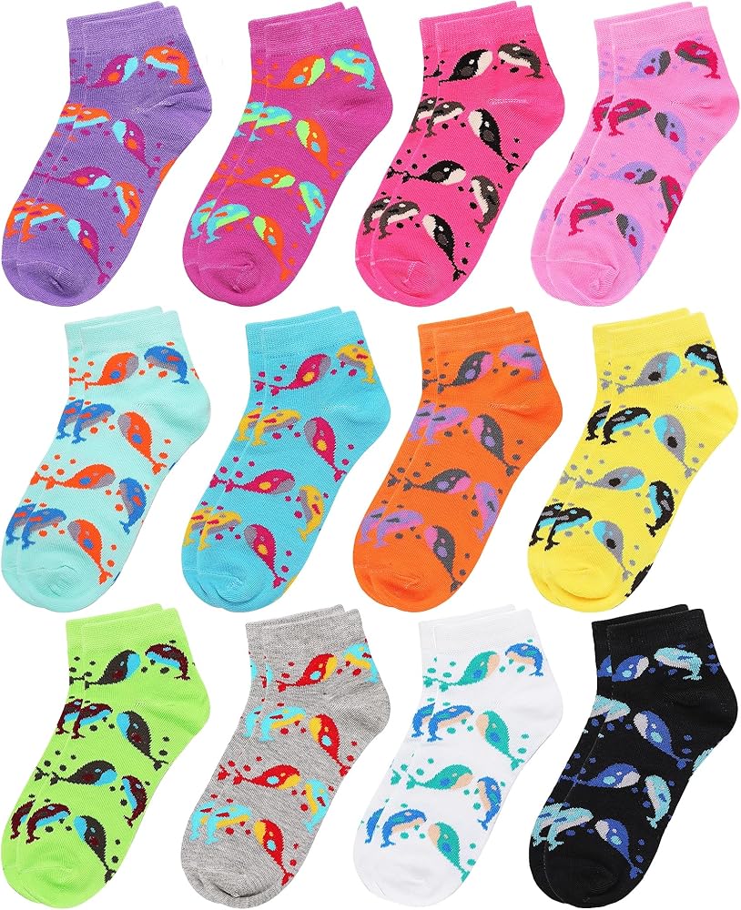 12 Pairs Assorted Colors Women's Ankle Socks Size 9-11 Fit Shoe Size 6-9