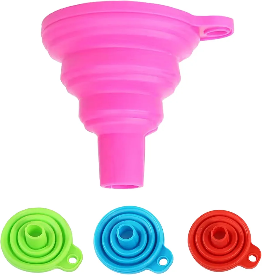 Foldable Silicone Kitchen Funnel - Easy to Carry - Heat Resistant, Non-Toxic & Odorless Wide Mouth Food Grade Gadget - Perfect for Transferring Liquid, Powder & Dry Ingredients | Set of 4