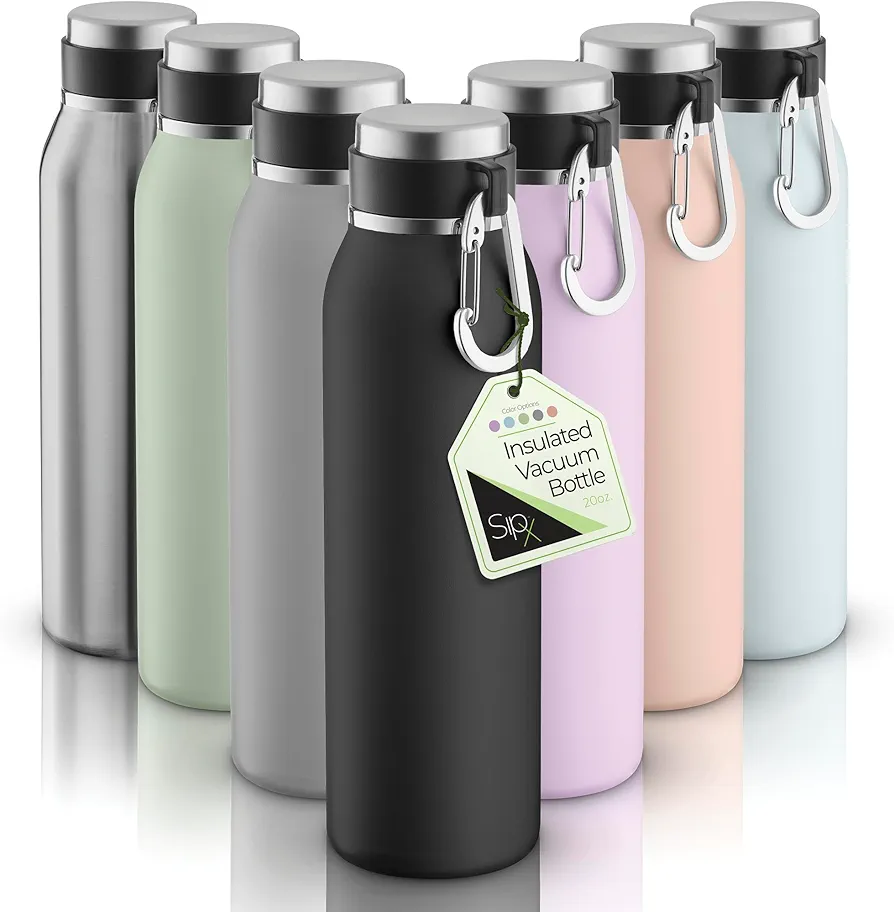 SipX™ Triple-Insulated Stainless Steel Water Bottle - 20oz. With Cover Lid, BPA-Free Reusable Insulated Water Bottle Keeps Cold For 24 Hours, (Black)
