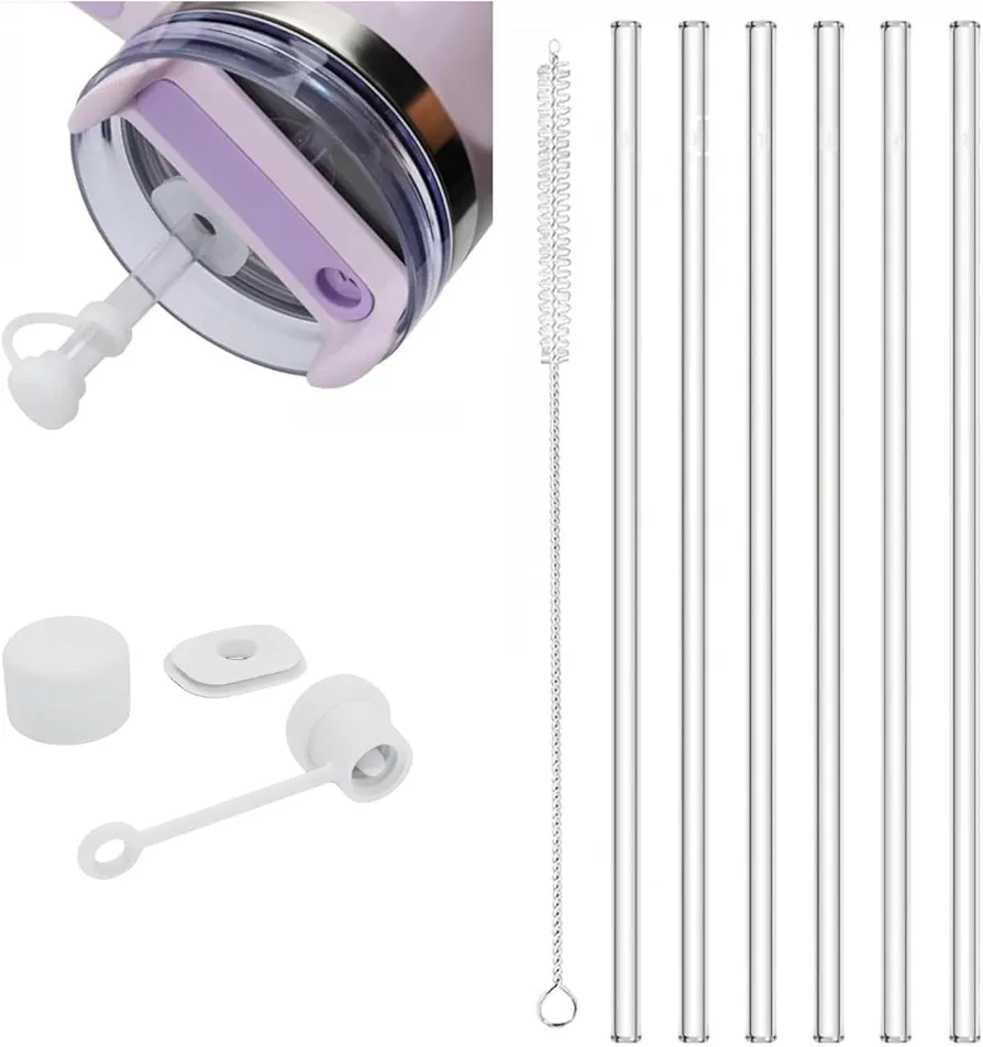 Straws for Stanley 40 oz Cup, Replacement Straw and Straw Topper for Stanley Cup 40oz, Spill Proof Straw Stopper, 6 Reusable Straws Leakproof Straw Cap Accessories for Stanley Cup, Clear