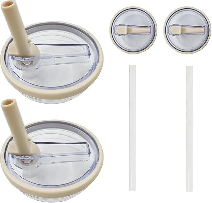 2 Pack 40 oz Tumbler Flip Straw Lid Replacement fit for Stanley Quencher, Spill Proof Splash Resistant Tumbler Lids,Dustproof Tumbler Cover, Reusable Tumbler Cover，With straw(Cream)