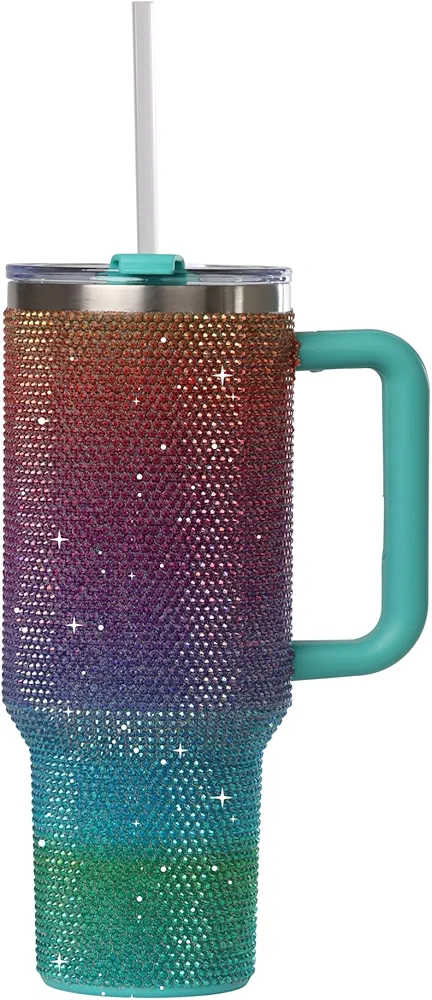 Grenada 40 oz Stainless Steel Bling Rhinestone Tumbler with Handle, Lid, and Straw | Double Wall Vacuum Insulated