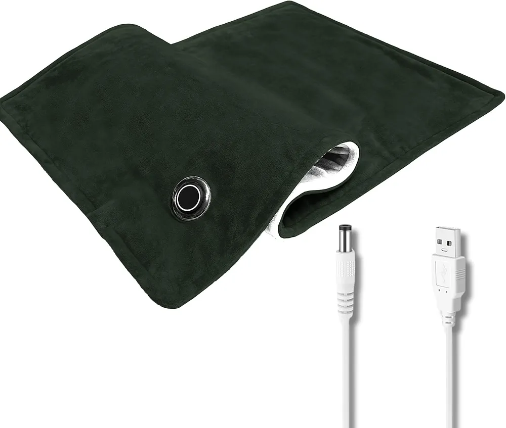 Portable USB Heating Pad for Back, Shoulder, and Neck Pain Relief, Car Travel Cordless Heating pad, Peroid Cramps Electric Outdoor Heating Pad 12''x24'' (Dark Green)
