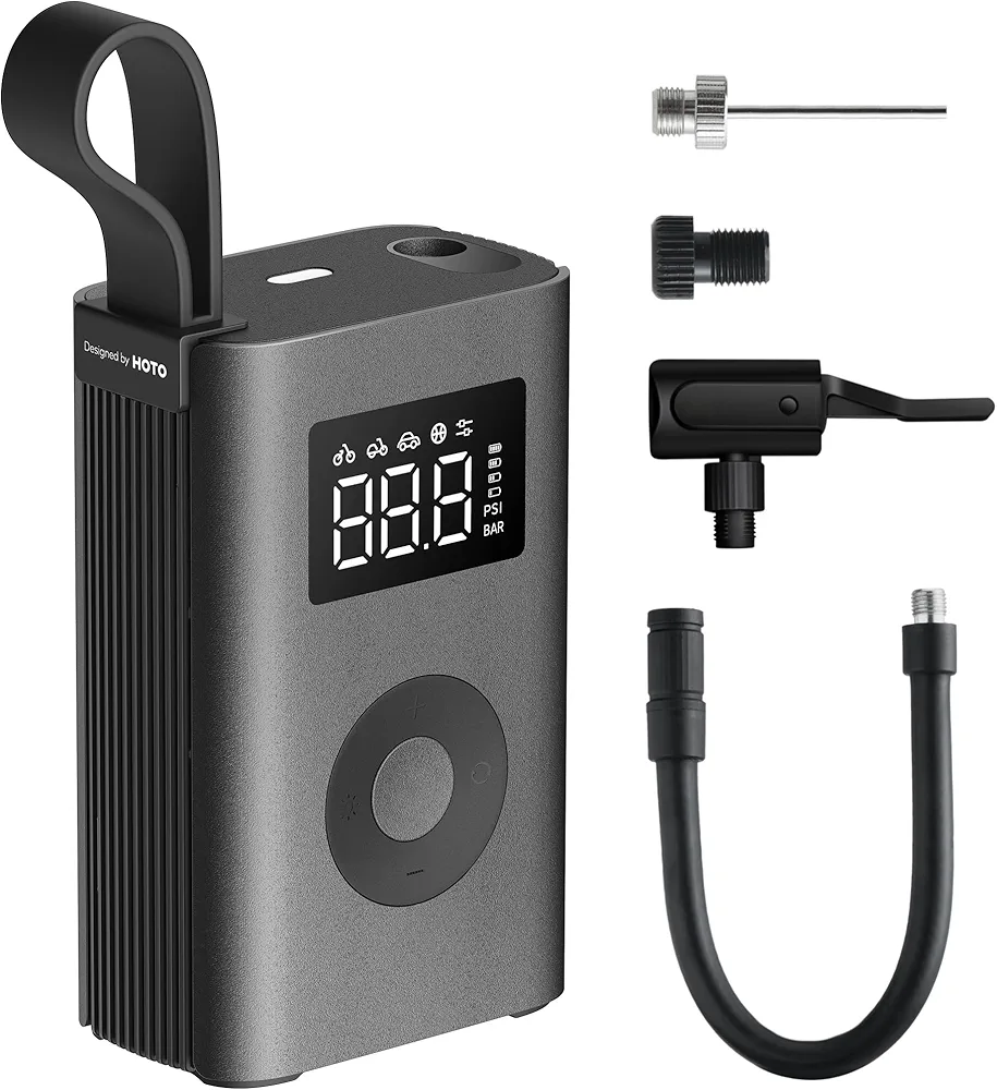 HOTO Air Pump ADV, Tire Inflator Portable Air Compressor with Digital Pressure Gauge 150PSI, Electric Tire Pump with 2 * 2000mAh Battery, Air Compressor Fits for Car, Motorcycle, Bike, Ball