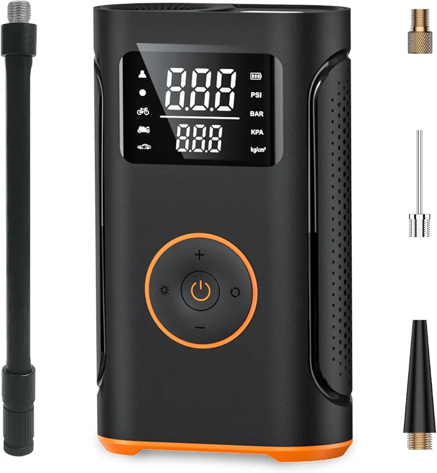 Tire Inflator Portable Air Compressor - Bike Tire Pump - 4000mAh&150PSI Cordless Electric Car Air Pump with LED Light and Digital Pressure Gauge for Car, Bike, Motorcycle, Ball.