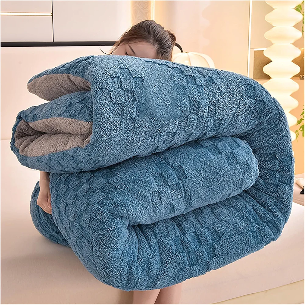ZTGL Sherpa Weighted Blanket Queen Size Winter Quilt Reversible Soft Plush Flannel Fleece Heavy Blankets for Adults, Comfortable Warm Comforter Core for Bed Couch Sofa,Blue,220x240cm(5kg)