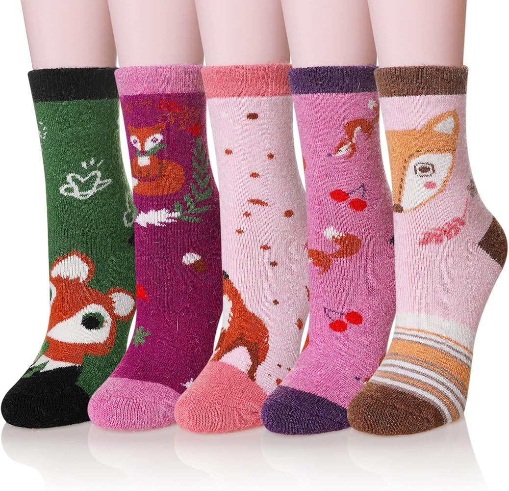 Velice Wool Socks for Women Merino Wool Boot Hiking Thick Thermal Warm Socks Winter Crew Cushion Cozy Work Socks 5 Pairs