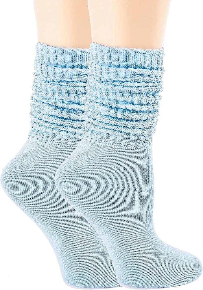 PICCOLO HOSIERY Lightweight Soft Cotton Slouch Scrunch Socks Size 9-11 - Fits Teen, Girl, Womens Shoe Size 6-9, 2 Pack