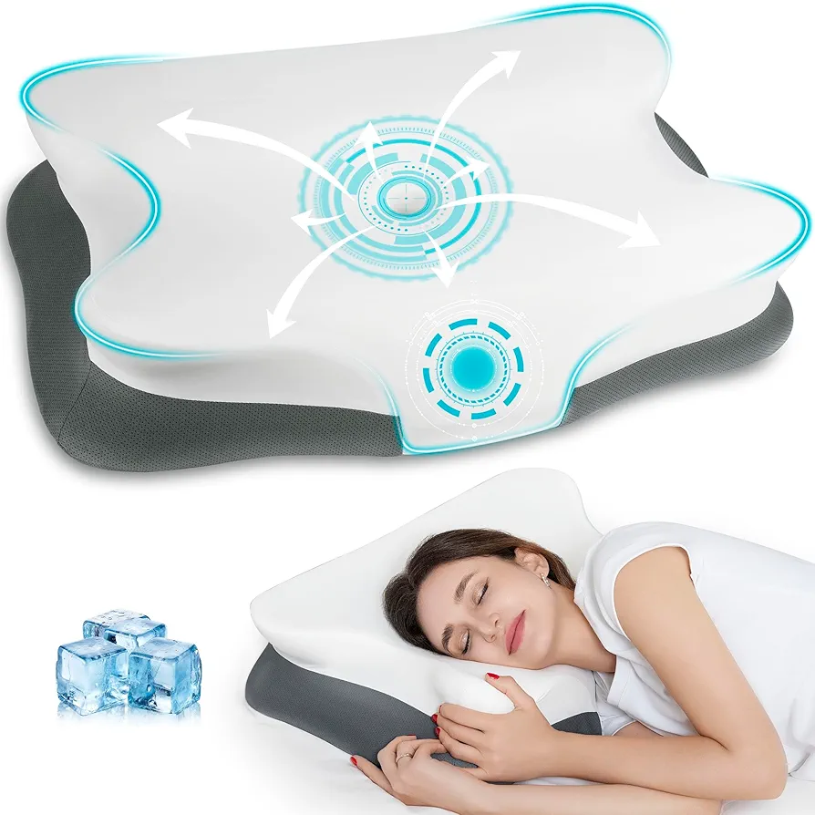 ALLJOY Cervical Pillow for Neck Shoulder, Ergonomic Side Sleeper Pillow for Pain Relief, Cooling Odorless Memory Foam Pillows for Deep Sleep, Neck Support Pillow for Back Stomach Sleepers, Grey
