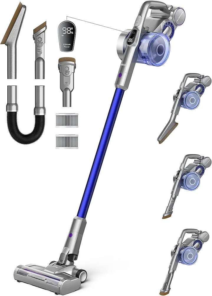 Dreo Cordless Vacuum Cleaner for Home, 25kPa 550W Strong Suction, 3000mAh Detachable Battery, Up to 60 Mins, Handheld/Stick Vacuum with Headlights, Tools for Car, Pet Hair, Carpets, Hard Floors