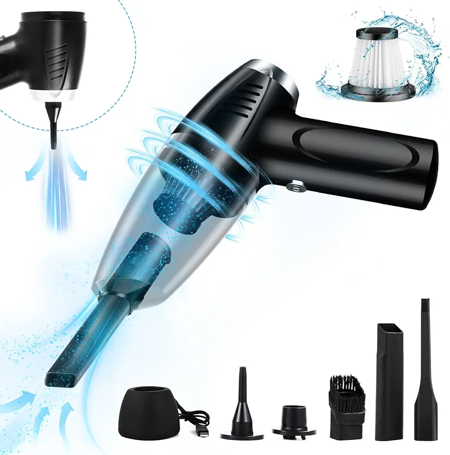 Howtine Cordless Vacuum Cleaner, Handheld Vacuum 9000Pa Strong Suction, USB Rechargeable Air Duster with Multi-nozzles and Air Blower for Home, Car, Office, Pet, Black