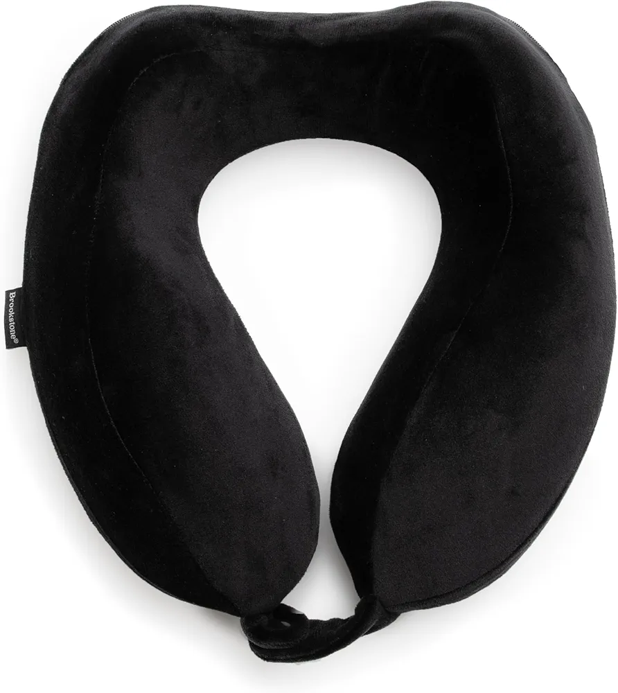 Brookstone Travel Neck Pillow - Lightweight Comfortable Contoured Head and Neck Support Memory Foam - U-Shaped Neck Pillow for Traveling, Black