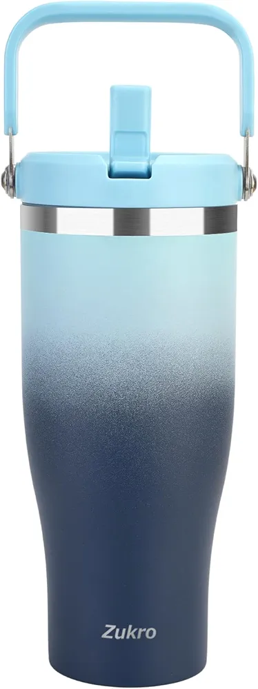Zukro 40 OZ Tumbler With Flip Straw |Triple-Wall Vacuum Insulated Cup With Top Handle |Reusable Leak Proof Stainless Steel Water Bottle For Gym Sports Outdoors, Fit in Cup Holder