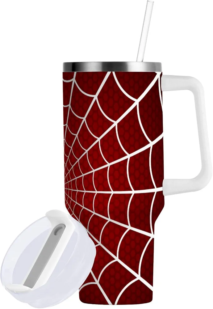 Spider Web Cobweb Red Insulated Tumblers Reusable Stainless Steel Tumbler 40 oz Cup Coffee Travel Mug Water Bottle with Handle & Flip Straw for Home Office Car