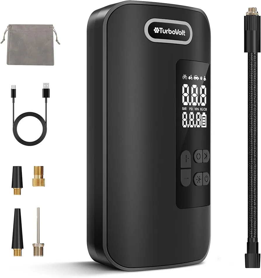Tire Inflator Portable Air Compressor, Cordless Digital Air Pump with 4 Preset Modes for Bike, Ball, Motorcycle & Car, Alloy Design
